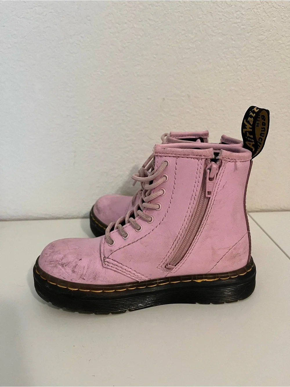 Pastel Pink Kids Lace-Up Leather Boots